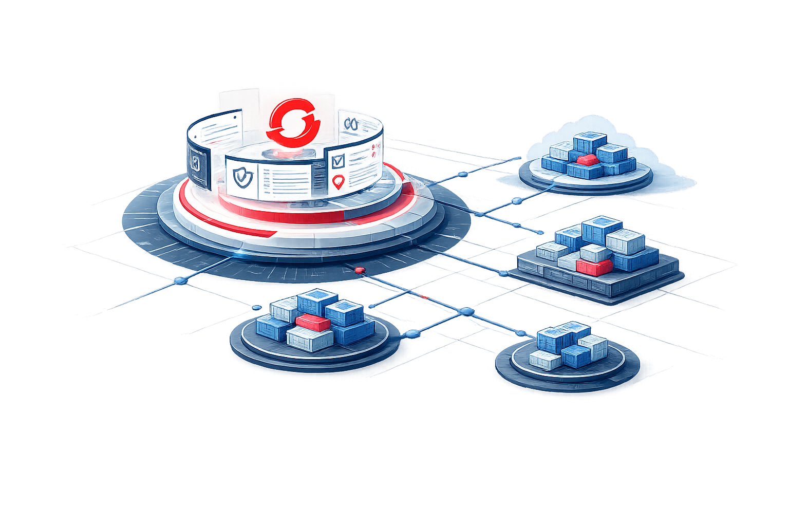 Isometric OpenShift platform architecture illustration